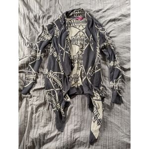Asymetrical medium grey and tan aztec print cardigan